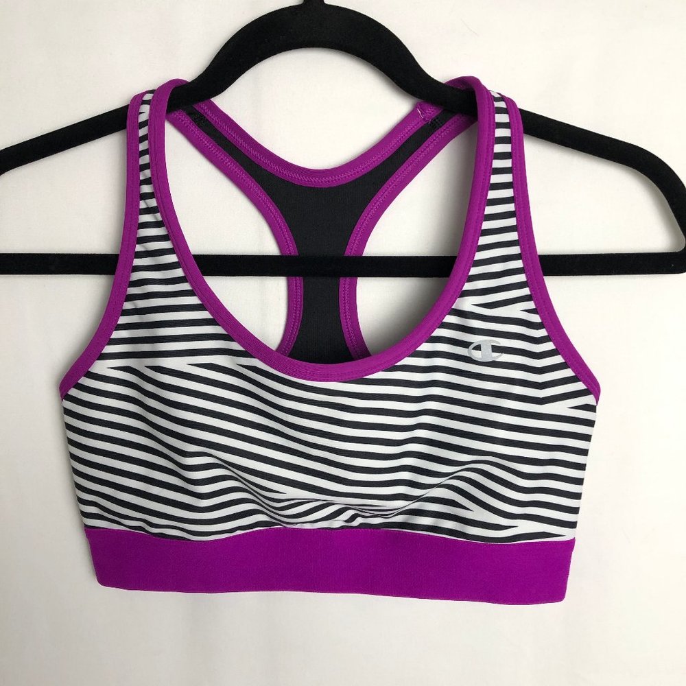Champion Medium Support Striped Logo Sports Bra